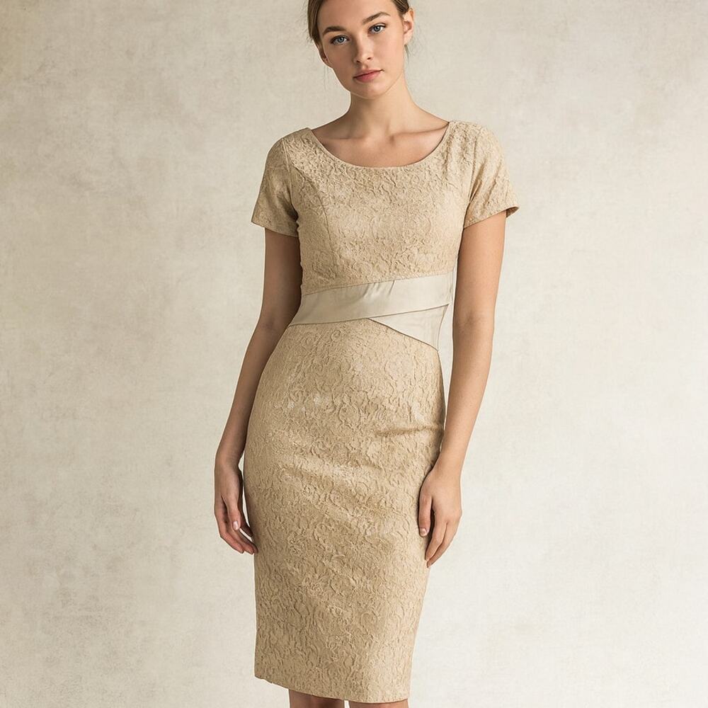 Vintage 50s DuBarry Antique Ecru Lace Wiggle Dress M